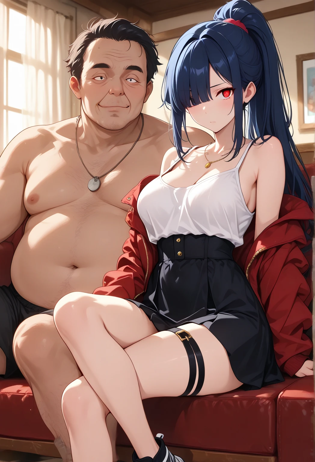 score_9, score_8_up,score_7_up, score_6_up,source_anime, BREAK uncensored, official art, official style,anime_screencap , anime coloring ,masterpiece,best quality,very aesthetic ,hanekawa tsubasa, long hair, black hair, hair ornament, purple eyes, braid, hairclip, twin braids, glasses, red collar with chain,large breasts , nude, naked , looking away, very skinny, narrow waist, blushing, cutest girl in the world , rating_explicit, perfect anatomy, anatomically correct hands:1.3, BREAK source_anime,(ultra HD quality details) ,bedroom , blue brick wall, dark room, dungeon , tears, cry , blush, ??????? , orgasm , vaginal,sex , satisfying, spooning, spread legs, open legs , lying on side, French kiss ,drool ,1boy,(((Muscular man))), (((ugly man))) , (((Size difference))) , riding cock, huge cock, muscular cock, wide cock, fat cock , used tissue , used condom,