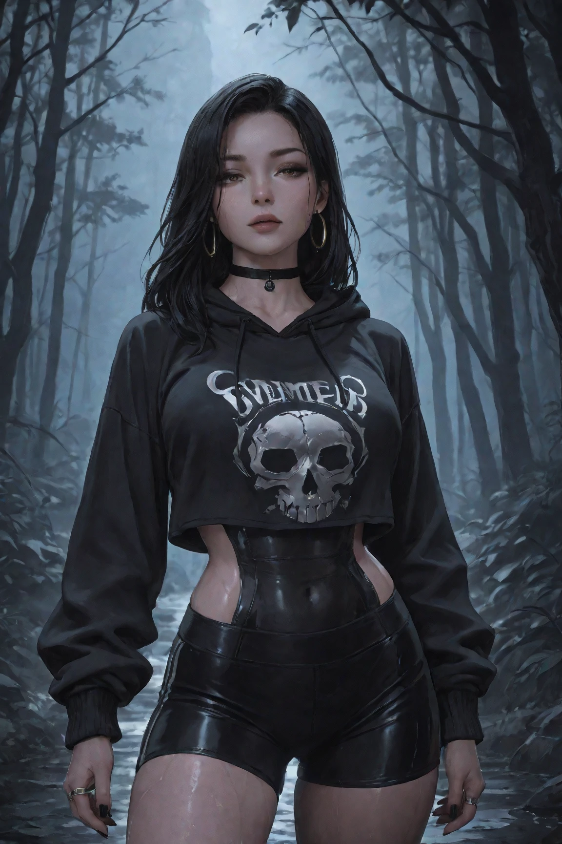 Imagine a ghost skulls ram figure with floating arms like a white block, blocky and stylized. black hoodie, red horn, standing dinamis pose up pile little red block, sitting on top of a lush green forest, scream cracked teeth, ilusi face, digital art, by derek zabrocki, fantasy art, goth girl, spheres, while tripping on dmt, scary detailed art in steam-punk and bones style, purple-black bob hair style, black facial tattoos, looking up with an insane grin, style color indigo bloom