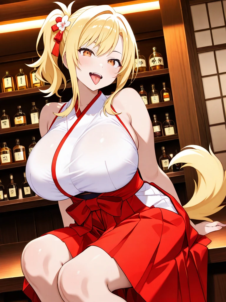 highest quality、Big Breasts、Cleavage、Fox ears、Long blonde、Red Eye、kimono、smile