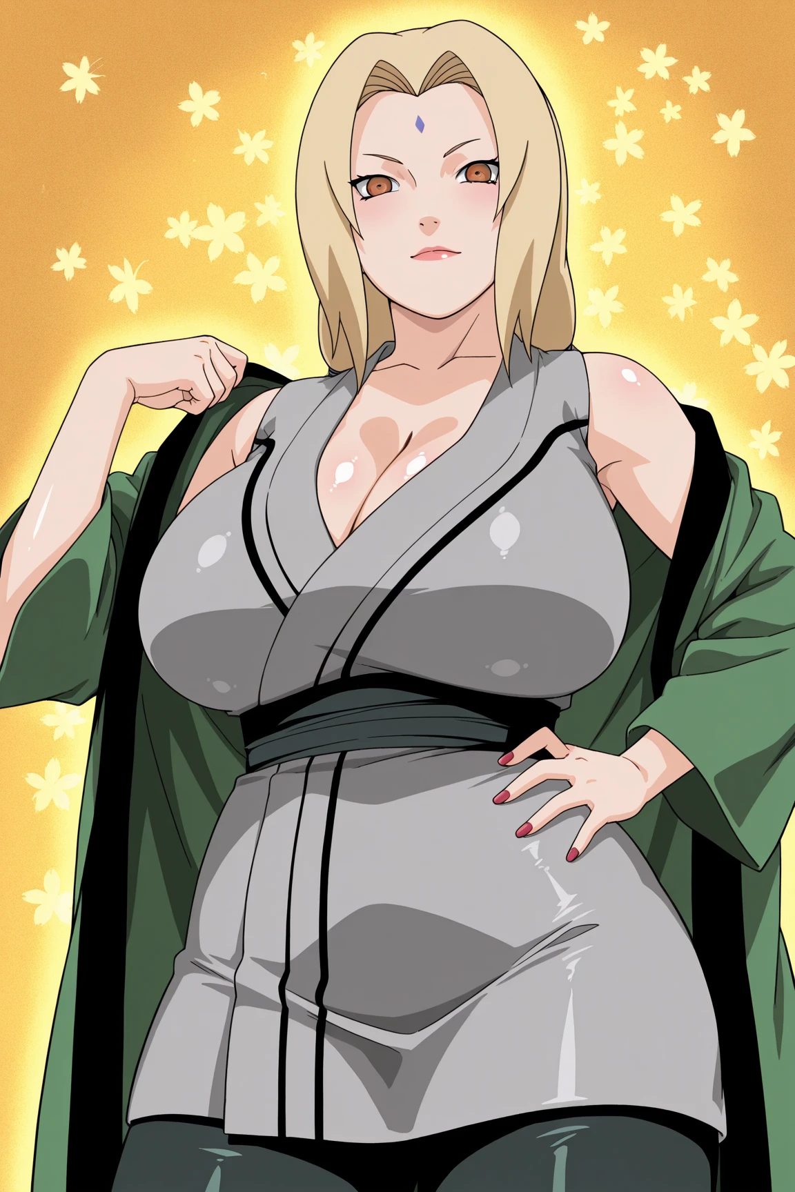 masterpiece, best quality, facing viewer, looking at viewer, 1girl, solo, outdoors, beach, sexypose, tsunade, bikini
