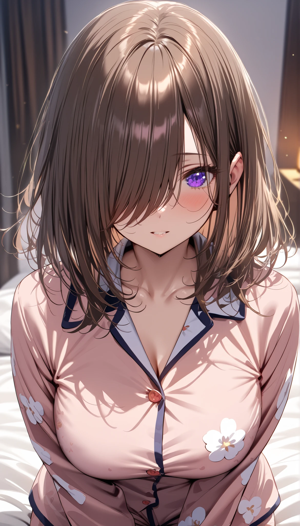 Highest quality, masterpiece, High resolution, 一人in, {sarinoga_Fleet Collection:1.15}, brown_hair, length_hair, ponytail, ~ side_ponytail, hair_between_eye, green_eye, chests, ~ sidelocks, big_chests, smile, pocket, chest_pocket, chimney, One girl, blush, good, chestの谷between, clavicle, Looking_in_Audience, underwear, white_good, Closed_mouth, panties, underwear_only, white_panties, chimney_hair_ornament, upper_body