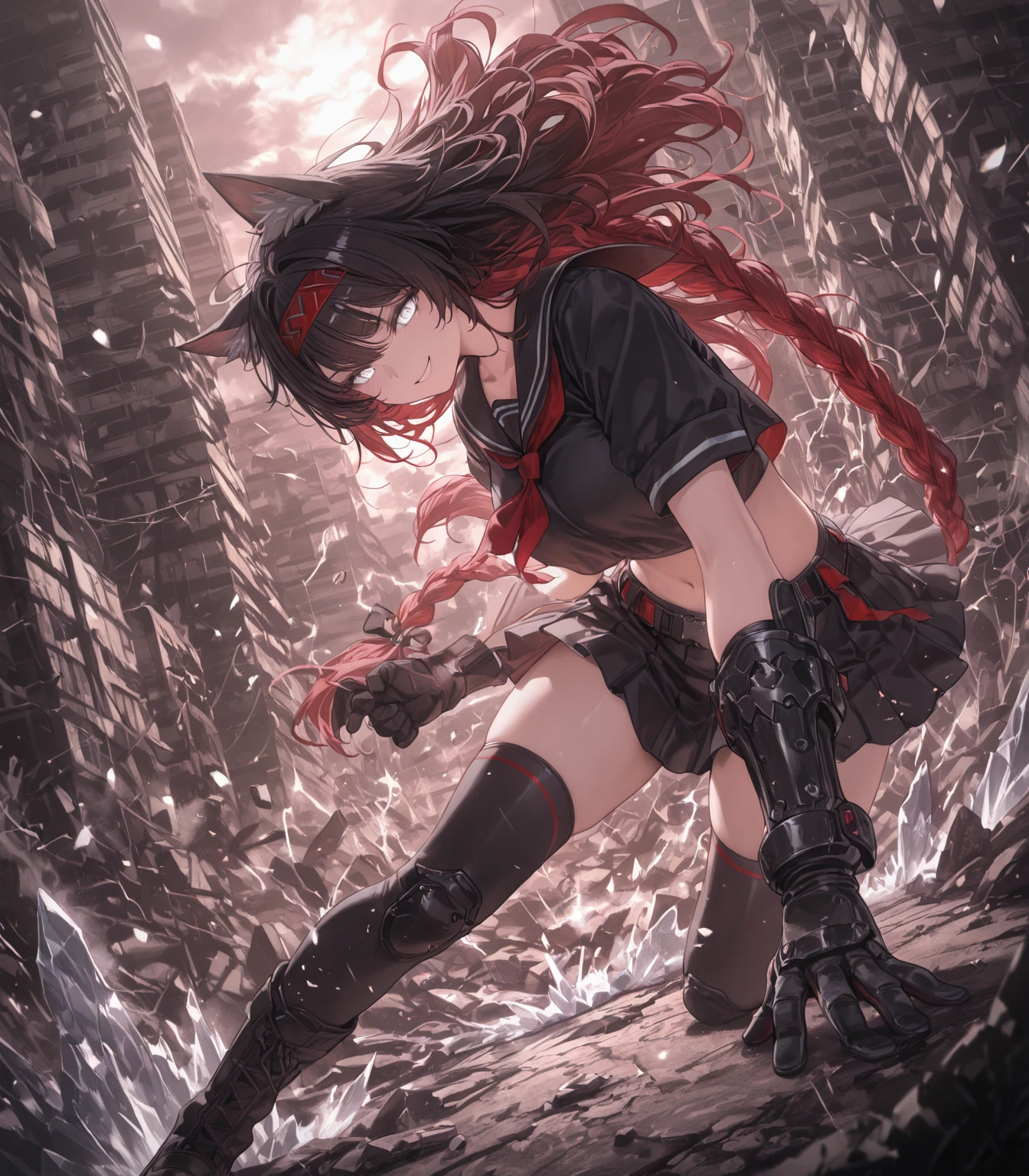 (masterpiece art, high best quality image, very detailed features) 1solo character
19 years old girl, beautiful, beautiful bully beautiful menacing face, light blue eyes, straight dark black brown hair, hair tied in two high pig-tails, big breasts, beautiful figure, big glutes, arrogant angry bully, angry smile, crossed arms pose, (purple ribbons tiying the hair, pig-tails, white tank top, green short skirt, black leather boots)
Agresive violent demeanor
Swedish city street, cloudy afteenoon