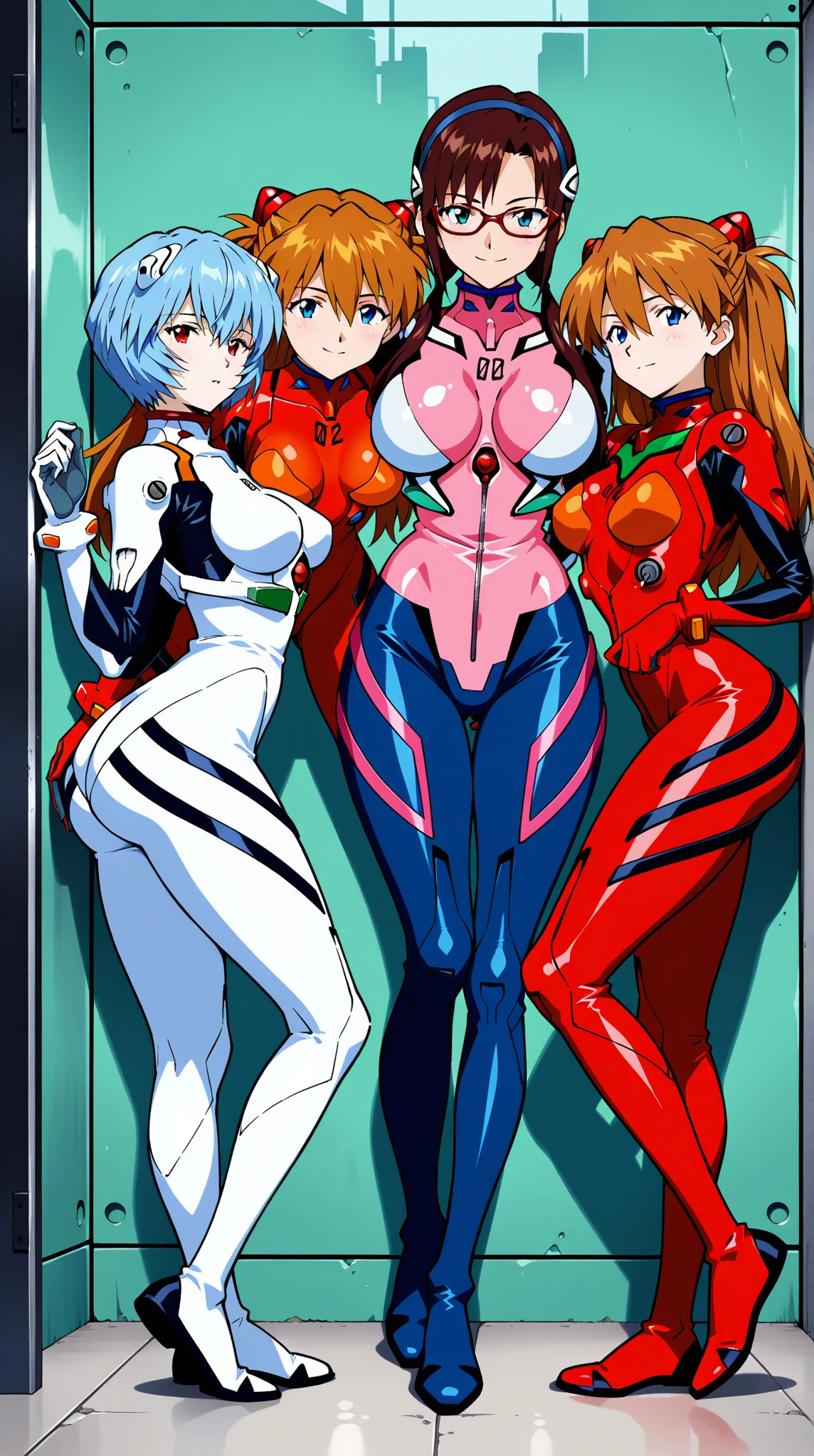 Two anime girls in latex posing for photos, biomechanical oppai, an oppai cyberpunk, Chic, vermillion and cyan, red and cyan, Anime Girls, oppai, cutesexyrobutts, oppai proportions, two beautiful anime girls, Ecchi anime style, Ecchi style,