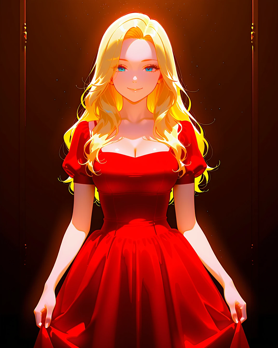 1girl, masterpiece, (detailed background), best quality, absurdres,
smirk, mlpapplejack, pink ballgown, posing, closed mouth, personification, blonde hair, orange skin, green eyes