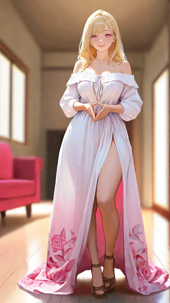 score_9, score_8_superior, score_7_superior, score_6_superior, score_5_superior, score_4_superior, super realistic, busty mother, (detailed eyes, detailed face, big breast, big ass, earing, black hair, negligee, Exposing shoulders, loose dress, ) standing full body
