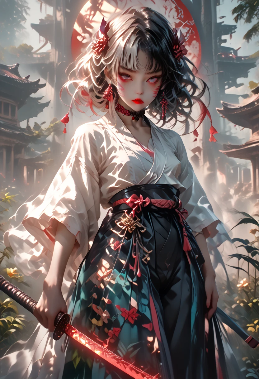 ((best quality)), (((masterpiece))), (highres), original, extremely detailed 8K wallpaper, [an extremely delicate and beautiful girl who with dark red long hair,dress,scarf,feather and is (heroic battle:1.3)],(beautiful detailed red eyes),world masterpiece theater,beautiful detailed garden, fluttered detailed petal, grow, melting, abstract, [a girl who has short hair with long locks,small breast ,messy hair, red eyes,long sleeves ,Taoist robe,oversized clothes is melting and splashing],splash,hyper detailed,backlighting,sand, water,black background, dust clodust,water splash, (((Ink painting style))),(((Chinese Brush Painting))),, Blacker than black, darker than darkness, I wished for my crimson mixture, The hour of awakening has come, Falling into the border of infallibility, Appear as a distortion of worklessness, dance dance dance, What I want from the torrent of my power is collapse, Unparalleled collapse, All things equally reduced to ashes, come from the abyss, This is mankind's most powerful means of attack., This is the ultimate attack magic, Explosion!