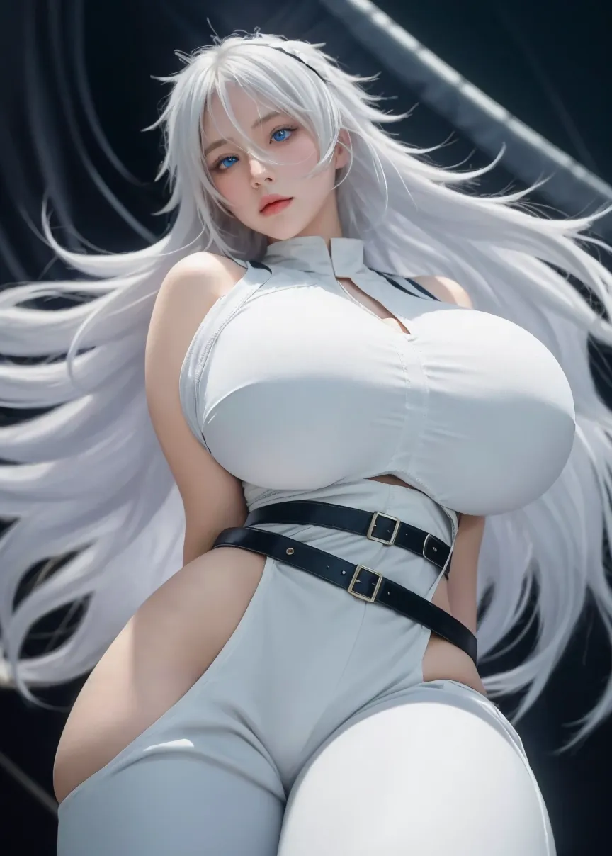 (8k, RAW photos, top quality, masterpiece: 1.2), (realistic, photorealistic: 1.37), (High Quality), (Ultra realistic), (High Details), (Face detail), (Shadow Detail), (big breast : 1.5), 1 girl, solo, Yellow eyes, White hair, very Long hair, hair length to buttocks, red Lips, Blush, (Extreamly Face Detailed), (Ultra Face Detailed), white Tanktop, Black skirt, (Hand detailed), Fingers Detailed, full body, (thin body), (slim body), (slim stomach), (Thick thighs : 1.4), (wide hips : 1.5), (Long Legs : 1.7), full body shoot, side view