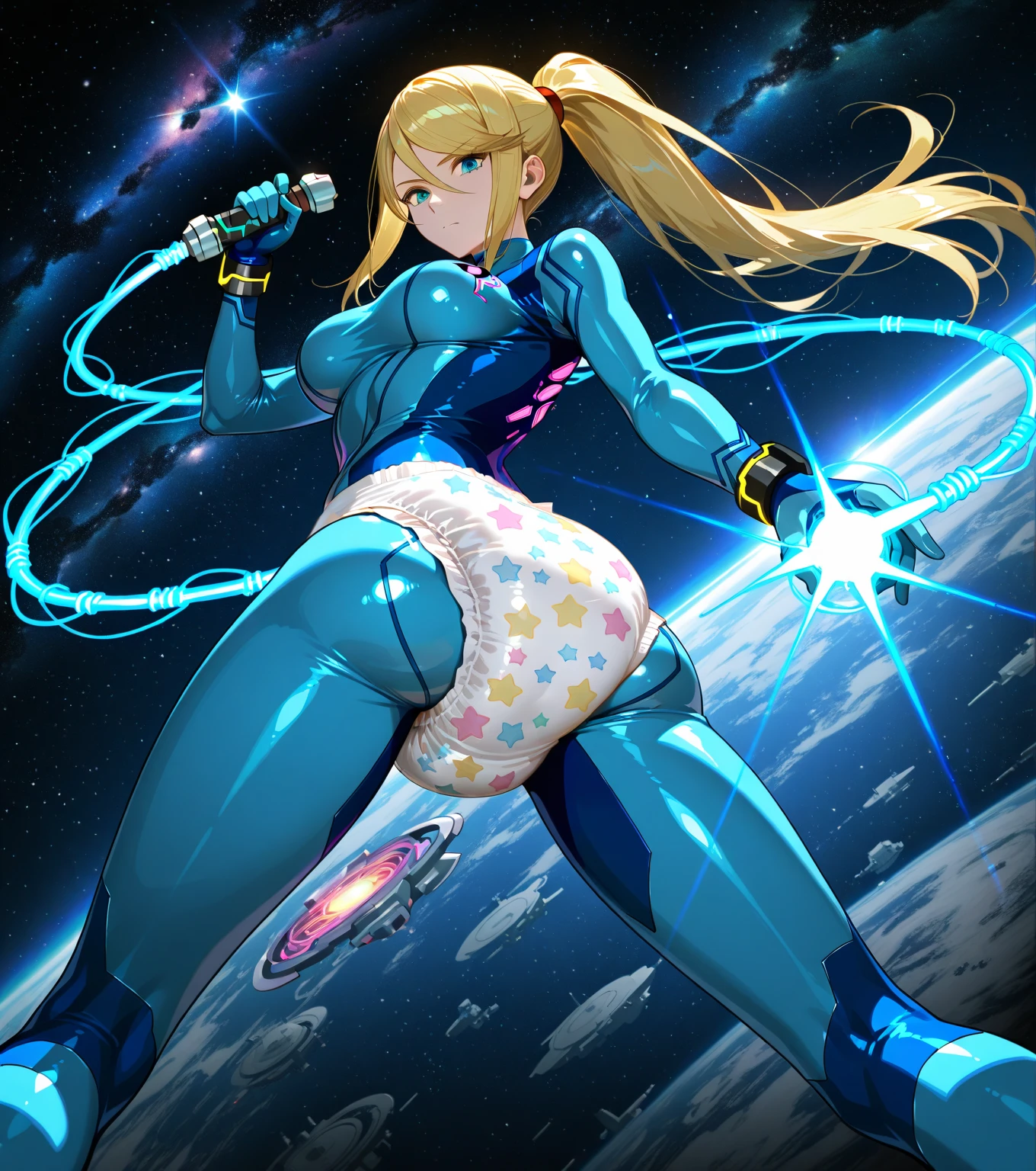 Samus with her zero suit, sexy ass, nice tits, on her spaceship.
