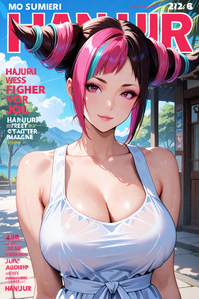 Colourful and pop magazine covers,(vulgar),Just the right kind of japanese sunburn pregnant kuro Gyaru pregnant for promiscuous sex friend, (Gushing mother's milk:1.5),Rainbow Hair Color,wearing an Mother's milk soaked into the short apron without any clothes on and necklace,hair accessories,between breasts,big breasts,,seductive grin smug,Tilt-shift cameracrowd,close up,from above,Fast food restaurant kitchens
