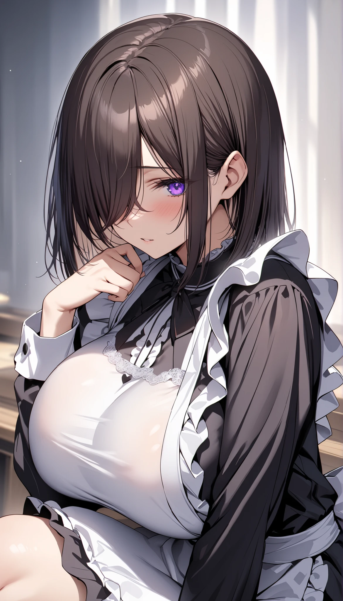 (((Masterpiece))), (portrait), feminine, purple hair, diffused light, dynamic shadows, sharp focus, realistic, detailed, highres, absurdres, white background, photorealistic, lifelike, ahegao, face, climaxing, orgasming,