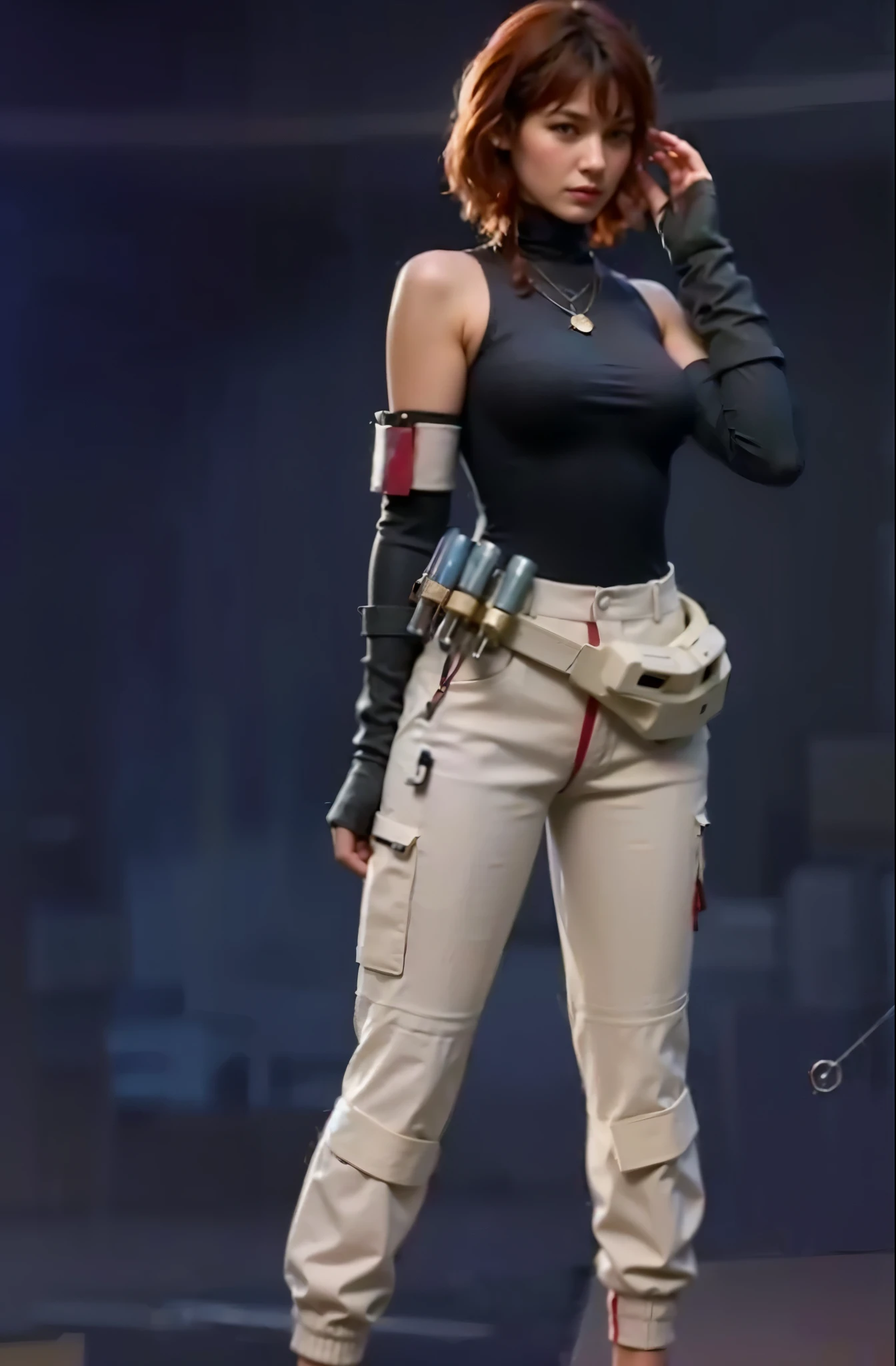 ((Best quality, 8k, Masterpiece :1.3)), Whole body, Sharp focus :1.2, A pretty woman with perfect figure :1.4, Slender abs :1.2, ((Dark brown hair, Big breasts :1.2)), body dress :1.1, (Night city view, Modern balcony :1.1), Highly detailed face and skin texture, Detailed eyes, Double eyelid, Small Bust, OL Uniform, Office Wear, white T-shirt, exposed cleavage, (Black Pantyhose), (No Panties), Interior Scene, Office