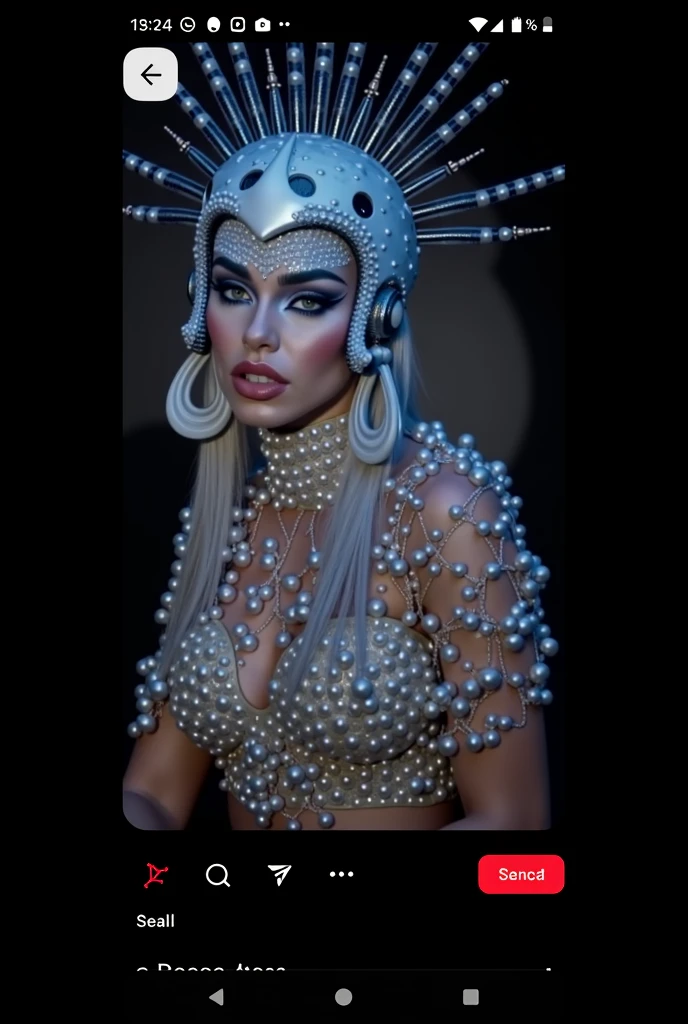 Photo of lady gaga with white fur and diamond dress, 4K texture, long hair, high quality, extravagant hairstyle, original album cover, colorful dress with diamonds, 8k image, futuristic, high image quality, at night, hair accessories