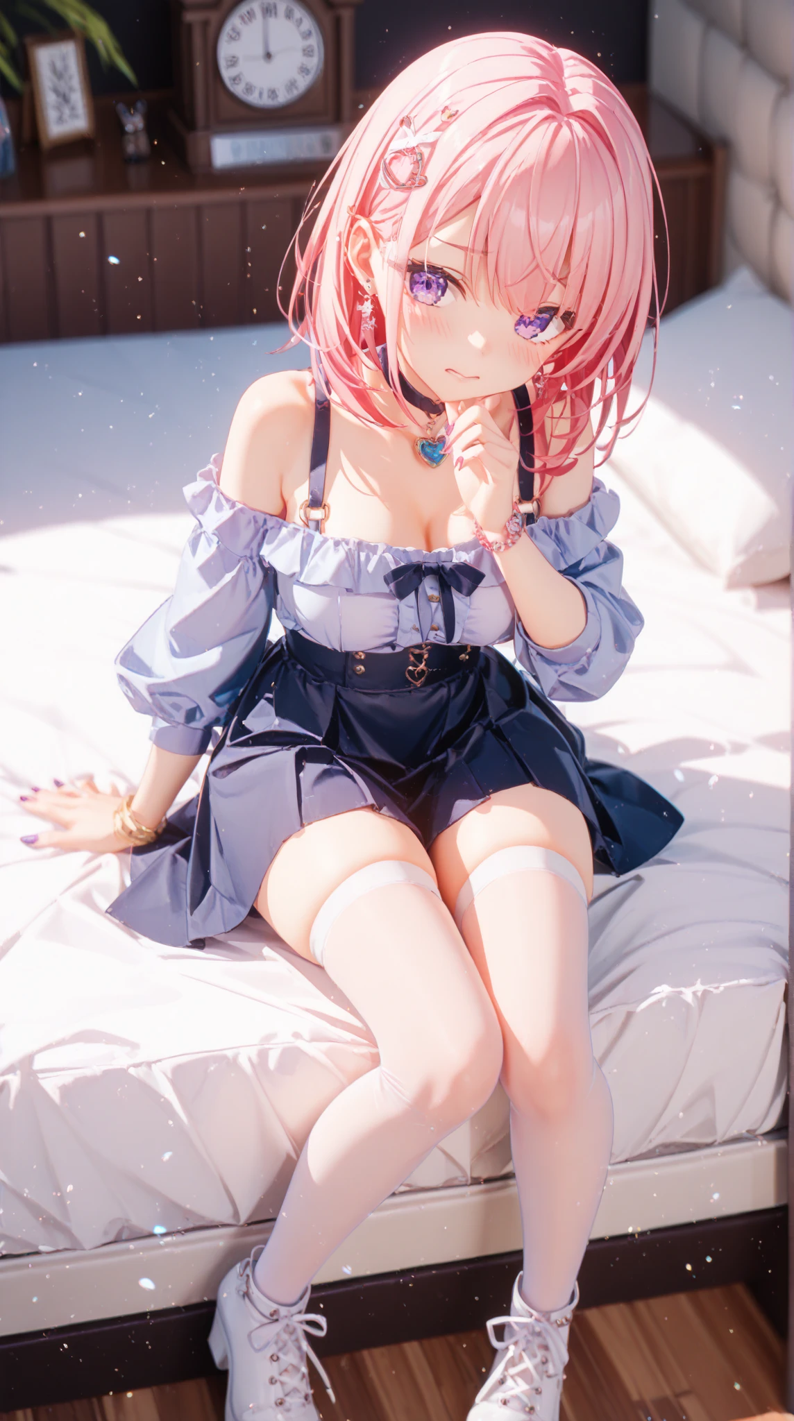 One girl, Nishikino Maki, nightgown with see-through underwear, posing on bed, BREAK (masterpiece, best quality, high resolution, super detailed, (super detailed skin: 1.3), (super detailed hair: 1.3), (perfect anatomy: 1.5), (perfect anatomy: 1.5), (beautiful eyes, 5 fingers: 1.3), (highly detailed face and skin texture: 1.3), (clear detail), {background blur: 1.3}, (perfect lighting), high definition CG, Unity 8k wallpaper, official art, (full body composition: 1.22), (character focus: 1.22), (blush: 1.22), (upward glance: 1.22), 3D rendering, conceptual art, sharp sketch, id_maki_nishikino