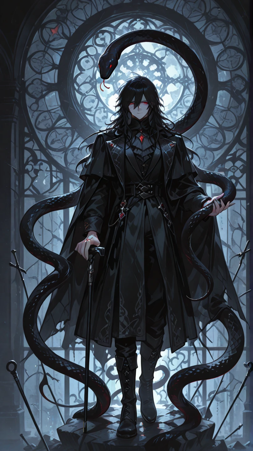(Masterpiece), Scary, Dark, Spooky, Underwater mist-like liquid vortex voids, Best quality, Front view, The demons, Asian 18 year old boy, shaved eyebrows, With large black ram horns, , A large snake and slimy tentacles wrapped around her shoulder. Moody dramatic lighting, Storm Clouds, downpours, Lightning, Smoky foggy environment, Ambiguous smoke background, wide - angle shot, wide - angle shot, Dramatic angle, Shoot at extreme angles, Vignette, Surreal nightmares,