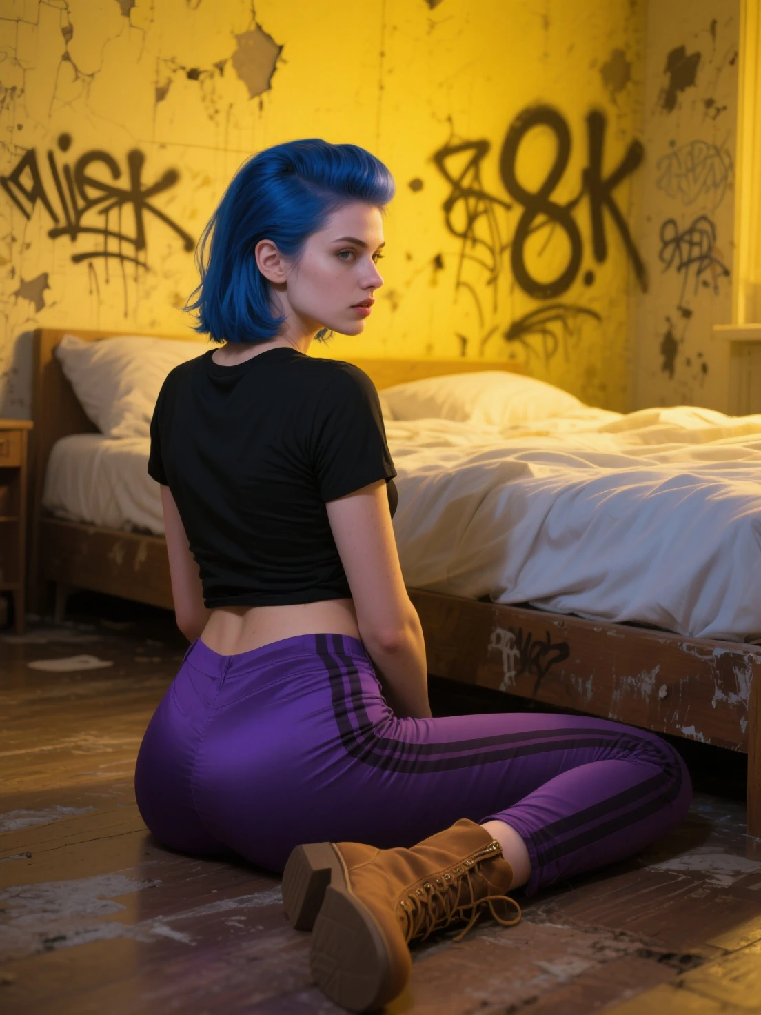 score_9,score_8_up,score_7_up, 1girl, cute face, undercut, dark redhair, sweatpants, pullover, white socks, lying in her bed, belly button, headphones, blue eyes, freckles, cyberpunk style, apartment, window with view on nightcity, (ultra HD quality details), realistic, photorealism <lora:Smooth Anime 2 Style SDXL_LoRA_Pony Diffusion V6 XL:0.8>