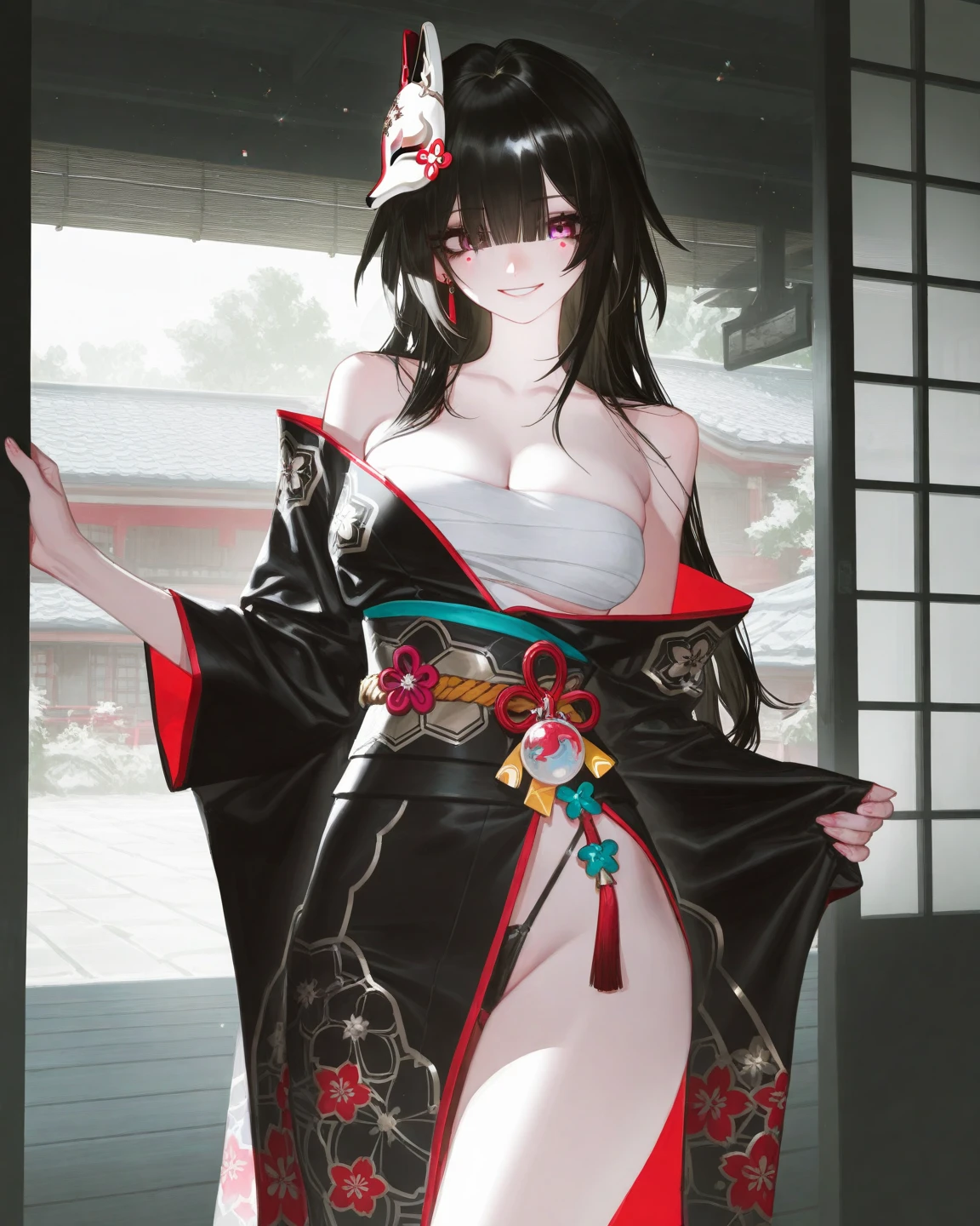 Izanagi, with her cute black hair and kimono, seduces you seductively.