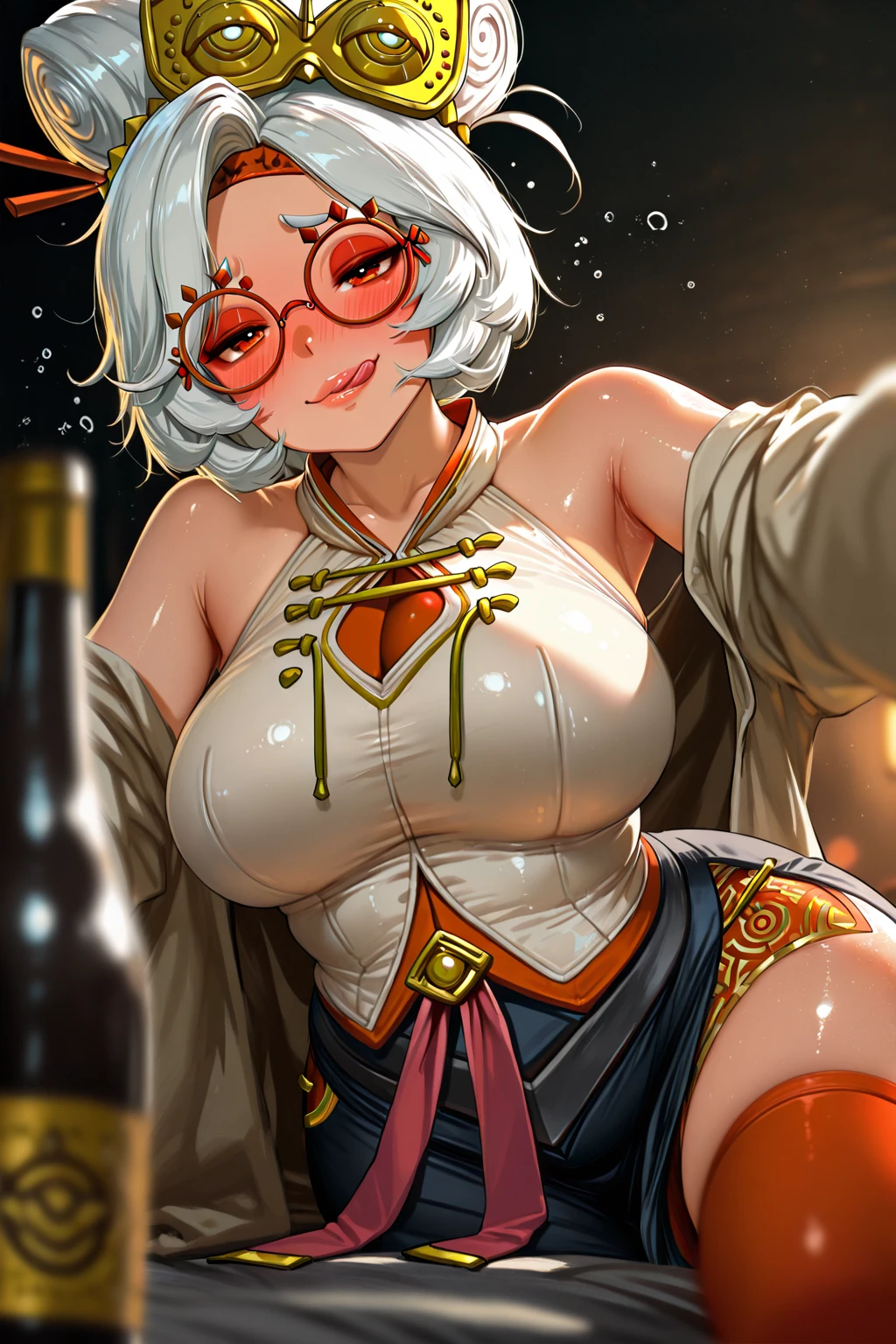 (masterpiece, best quality:1.3), (dynamic angle:1.3), Yagokoro Eirin, Touhou Series, perfect face, expressive eyes, 1woman, looking at viewer, 38 years old, gorgeous body, big breast, beautiful, anime, lora,1woman, silver hair, braid hair, nurse cap, red and blue clothes, long skirt, , (corrupt, brainwashed, hypnotized, mind controlled:1.5), (evil smile:2.0), (empty eyes, simple eyes, glowing black pupils:2.0), (crotch tattoo, glowing tattoo:1.5), (cinematic lighting, realistic, dream-like, enchanting atmosphere:1.3), (photo of a woman in her dark and mysterious environment:1.3), (the woman surrounded by an aura of mystery and intrigue:1.3), (a dark and mysterious laboratory decorated with many flasks, each filled with colorful liquids:1.5), (a crystal ball nearby, adding to the mystical setting:1.3), (a hint of incense in the air, adding to the sensory experience:1.3),