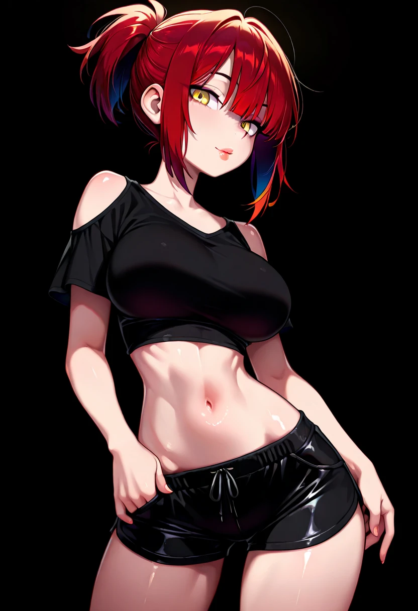 UNICODE(masterpiece, best quality:1.2), &lt;�lyco:vtuber_ryugasaki-14:1.0&gt;, cowboy shot, solo, 1girl, ryugasakiorig, smile, looking at viewer, short hair, black jacket, open jacket, black sports bra, underboob, black pants, zipper, chain, piercing, demon tail, midriff
