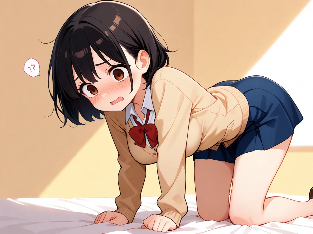 One Girl, Standing splits, Yuki Mikan, Long black hair,black sleeveless, Short Vest,Pink Skirt,Blue underwear