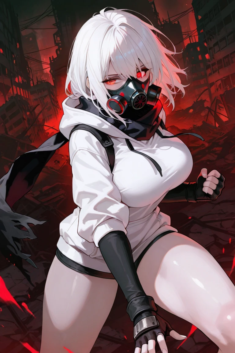 Skeleton with the face of a girl with a big bust,Stalker with weapons, nuclear winter