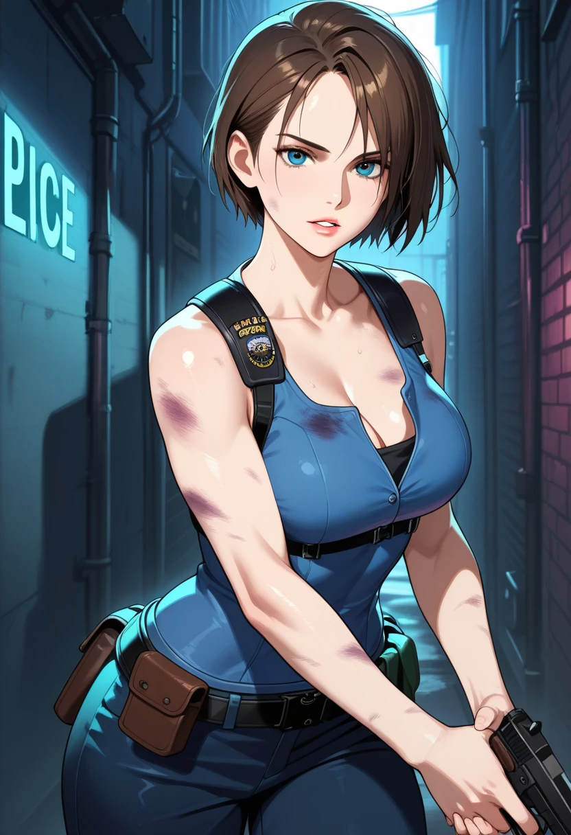 jill valentine,resident evil 3,3d,pose,areolae,blue eyes,boots,breasts,breasts outside,brown hair,busty,female,female focus,hourglass figure,medium breasts,nipples,nudity,panties,pinup,posing,ripped clothing,seductive,seductive look,seductive smile,short hair,skirt,smile,smiling,thigh holster,torn clothes,torn clothing,tubetop,upskirt,wide hips