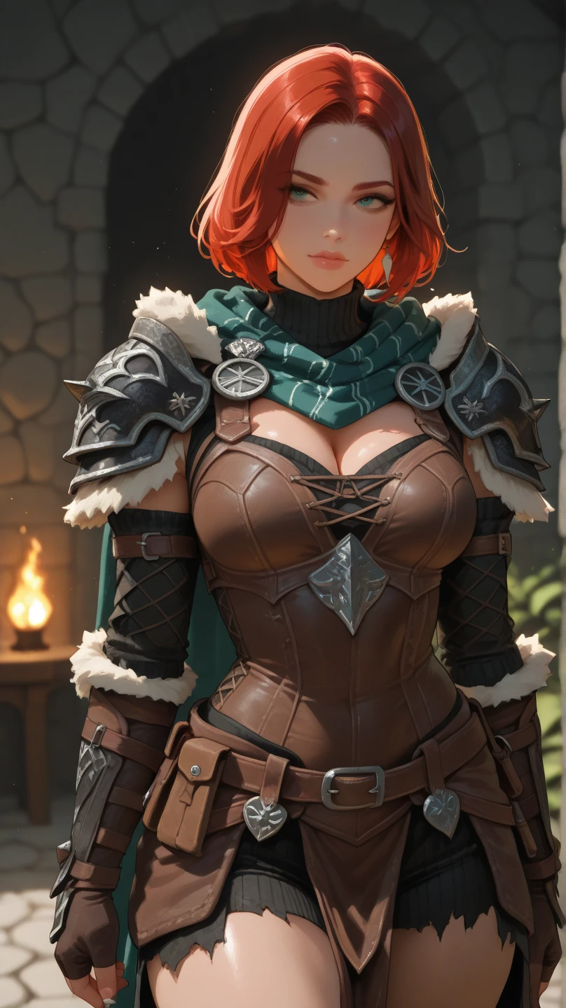 shaniW3 A  Beautiful woman, Ginger-haired, short hair highly detailed skin, high detailed face, Perfect eyes,  Shani, The Witcher,w1tch3r1c4rdstyl3 styl3 , Digital Painting, Global illumination, real hair movement, realistic light, realistic shadow, cinematic, best quality, trending on artstation, 8K, sharp focus, intricate, soft lighting, vibrant colors, masterpiece