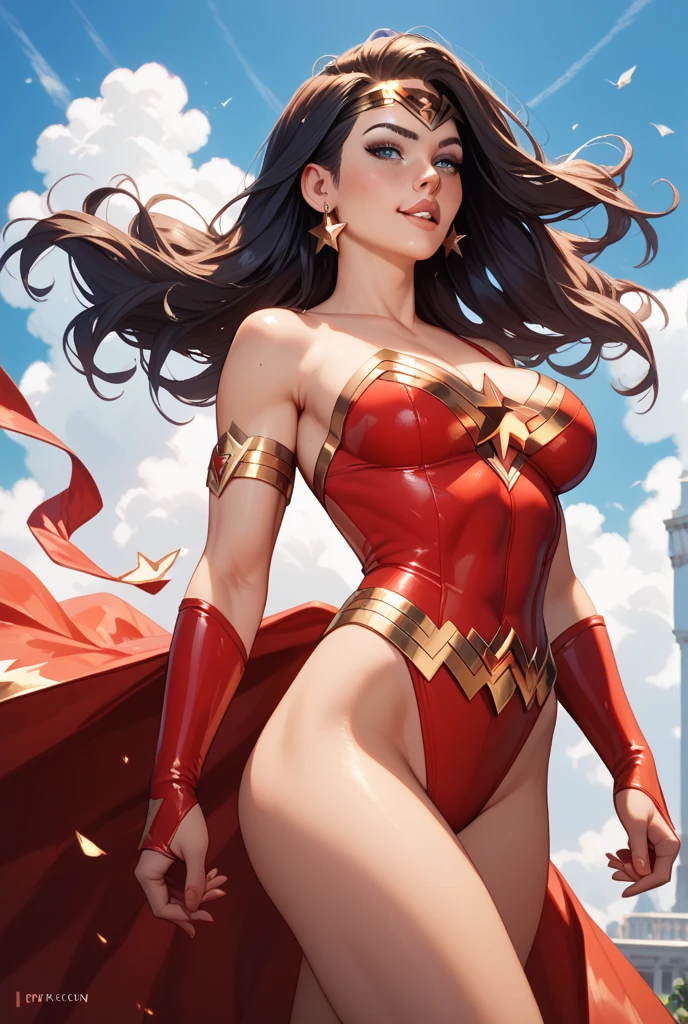 Mary Marvel flexing her biceps
