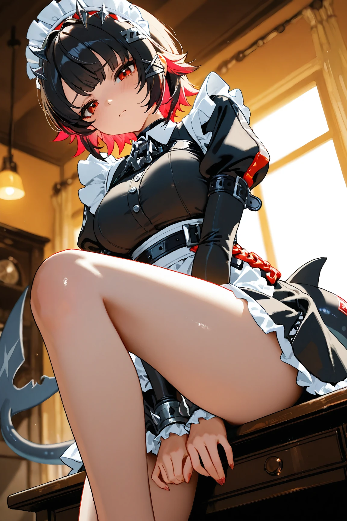 (((masterpiece,Highest Resolution,4K High Resolution,Crisp image quality:1.3)Pussy juice(Detailed Hair,garter belt,One Girl(Large Breasts)Alternative costumes ,Maid, Shark Tail, Wrist cuff, Maidheaddress, Red eyes ,Two-tone hair with red on the inside,(Photo studio)Sperm bukkake,(violently fucked by a man,POV video of thick dick in pussy sex:1.2)NSFW Element,Erotic elements,Realistic3D,((Cross-section of a uterus filled with sperm))high school student