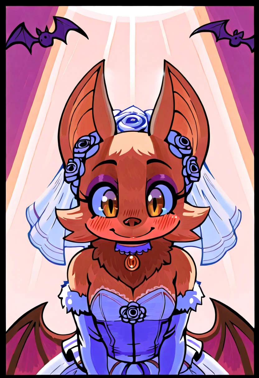 <lora:Larikane:0.7> owl, anthro, female, purple ears, sfw, wedding dress, pink fingers