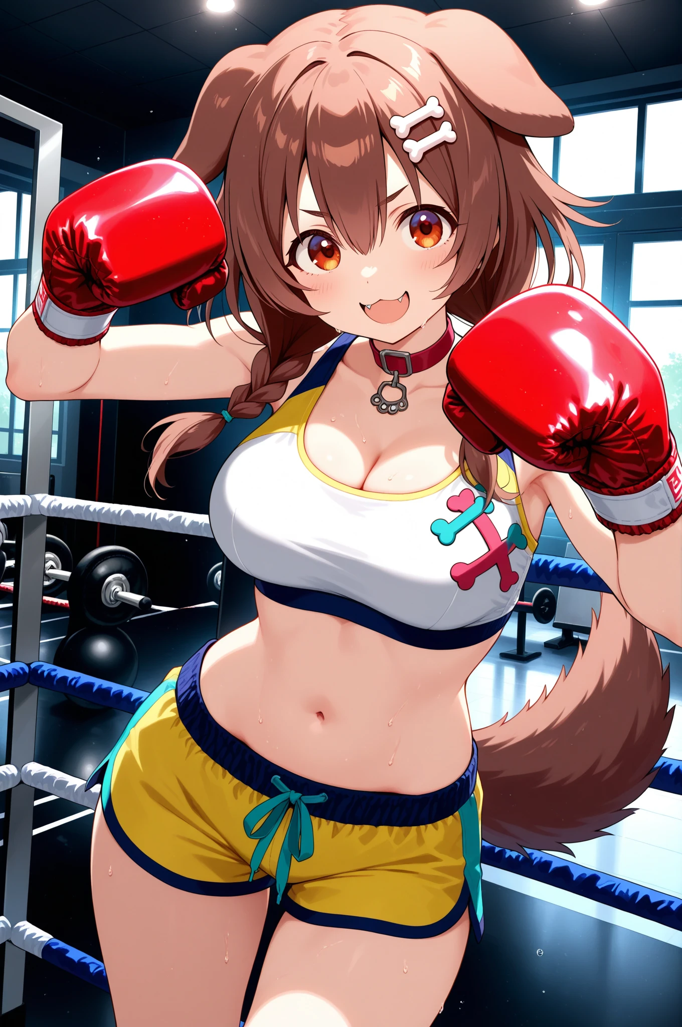 individual,Beauty,boxing gloves,Knee socks,sport underwear,sexy,Big breasts,long legs,cleavage,Boxing ring,sweating,8k,Super detailed,high quality,long hair,Cat ear,nipple
