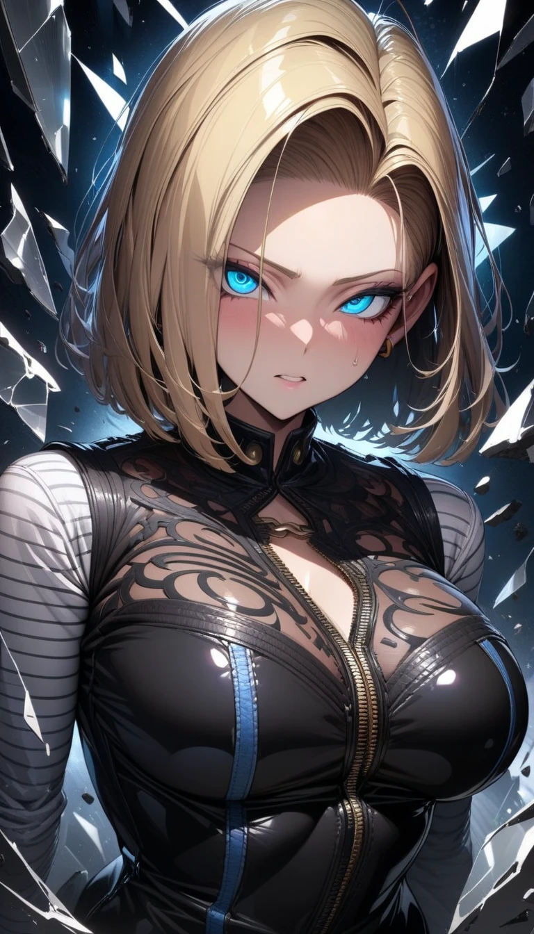 best quality, masterpiece, high resolution, A girl, blond, Blue eyes, fashion clothing, necklace, jewelry, Pretty Face, Perfect breasts, more than_Body, Tyndall effect, lifelike, Dark Studio, Side lighting, Two-color lighting, (HD Skin:1.2), 8k Ultra HD, Soft Light, high quality, Volumetric Lighting, frank, photography, high resolution, 8k, Bokeh, short depth of field,,
 sultry look, seductive,
