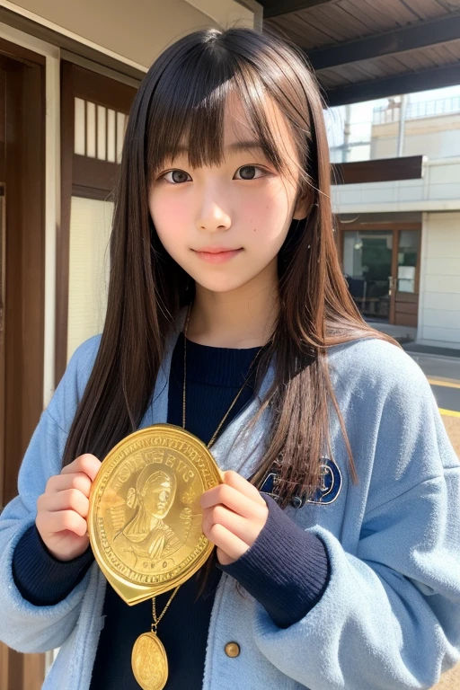 Best image quality (8k, High resolution, masterpiece: 1.2), Very detailed, Random Hairstyles, 26-year-old woman,
Extraordinary beautiful girl、Cute and beautiful face details、(Dealing with the Children_v1:0.008)、
score_9, score_8_upper, score_7_upper,
Medal presentation scene at the awards ceremony: At the awards ceremony、Gold medallists stand on stage、The moment the medal was placed around my neck。The flag was raised、With the national anthem playing、The players were overcome with emotion and shed tears.。
clothing: Official Olympic tracksuits and jackets、The medal is shiny。
Camera angle: Close up of the player's face、Capture the emotional moments and the brilliance of the medals。The national flag can be seen in the background.。
,Active stop temporarily ,
On her side、The thunder danced。
Focus on the upper waist
, Random cute poses ,Big eyes ,Puffy eyes , Heart pupil, blush , Big shy smile , salute