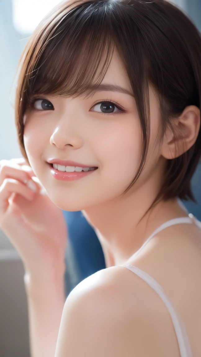 Tabletop, Highest quality, One Girl, (Beautiful girl:1.2), (16 years old:1.2), Very good eye clarity, (Symmetrical eyes), Browsing Caution, (hot spring, , Cover your chest with a towel:1.3), Beautiful breasts, Brown eyes, Parted bangs, Brown Hair, Upper teeth、NSFW、((Big eyes that shine like jewels))、Glossy glossy skin、(Droopy big eyes, Natural Makeup、Ultra-high definition beauty face:1.35)、(Ultra high resolution perfect beautiful teeth, Mid-chest, Tight waist, toothy big smile,medium breasts,slender waist:1.15)、Young and cute gravure idol、