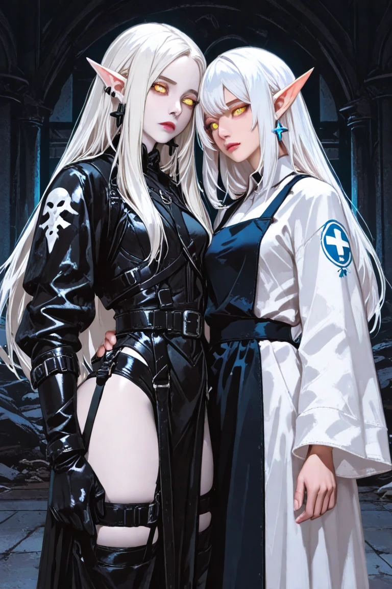 Masterpiece, Best Quality, Highly detailed, illustration, absurdres, fate grand order, nun, 1girl, solo, expressionless, blank eyes, looking at viewer, red gloves, emotionless, black latex, corrution, mind control, female combatant, full body, hypnotized, standing, standing at attention, unhappy trance, full body suit, leotard, belt, blonde hair, blue eyes, blue reflection, shirai hinako
