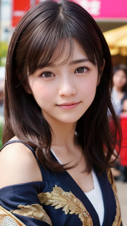 best quality, face focus, soft light, ultra high res, (photorealistic:1.4), RAW photo,(Shinozaki Ai), white skin, kawaii, 1 Japanese girl, solo, cute, (smile), (pupil, lights in the eyes), detailed beautiful face, Medium-sized breasts,(high resolution detail of human skin texture),(long hair),(portrait), upper body, white traditional kimono