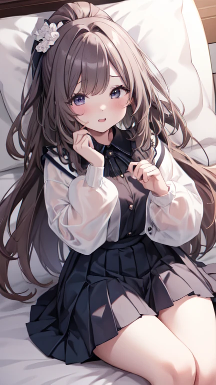 Masterpiece、Highest quality、highest quality、(((Lori)))、 ((((Petite))))、(Embarrassed)、Shiny hair quality、Small face、Super detailed, beautiful, wide eyes、Ultra-detailed, clear and beautiful faces、(cute illustration:1.2), High-resolution, ultra-detailed, best quality, embarrassed、Cute Underwear、Thighs、Spread your legs、Lie on your back