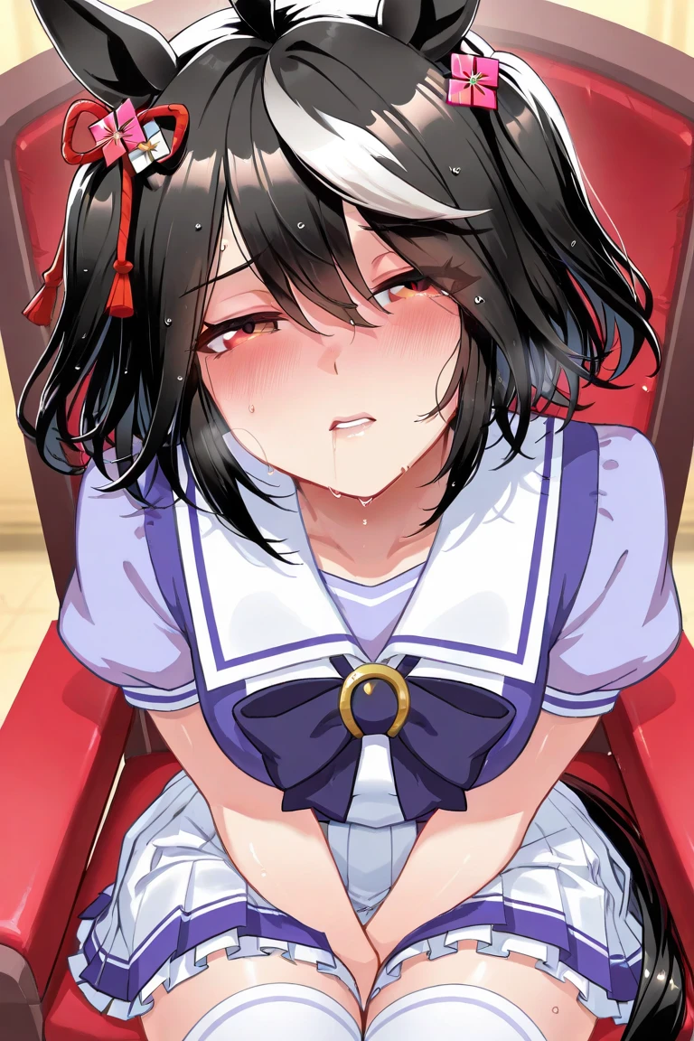 (Browsing Caution),(High resolution),(High resolution),(High resolution),(8k)、(Suspender skirt、Red ribbon、White shirt、school uniform)、under the table、under the tableのフェラチオ、Blowjob under the table、、