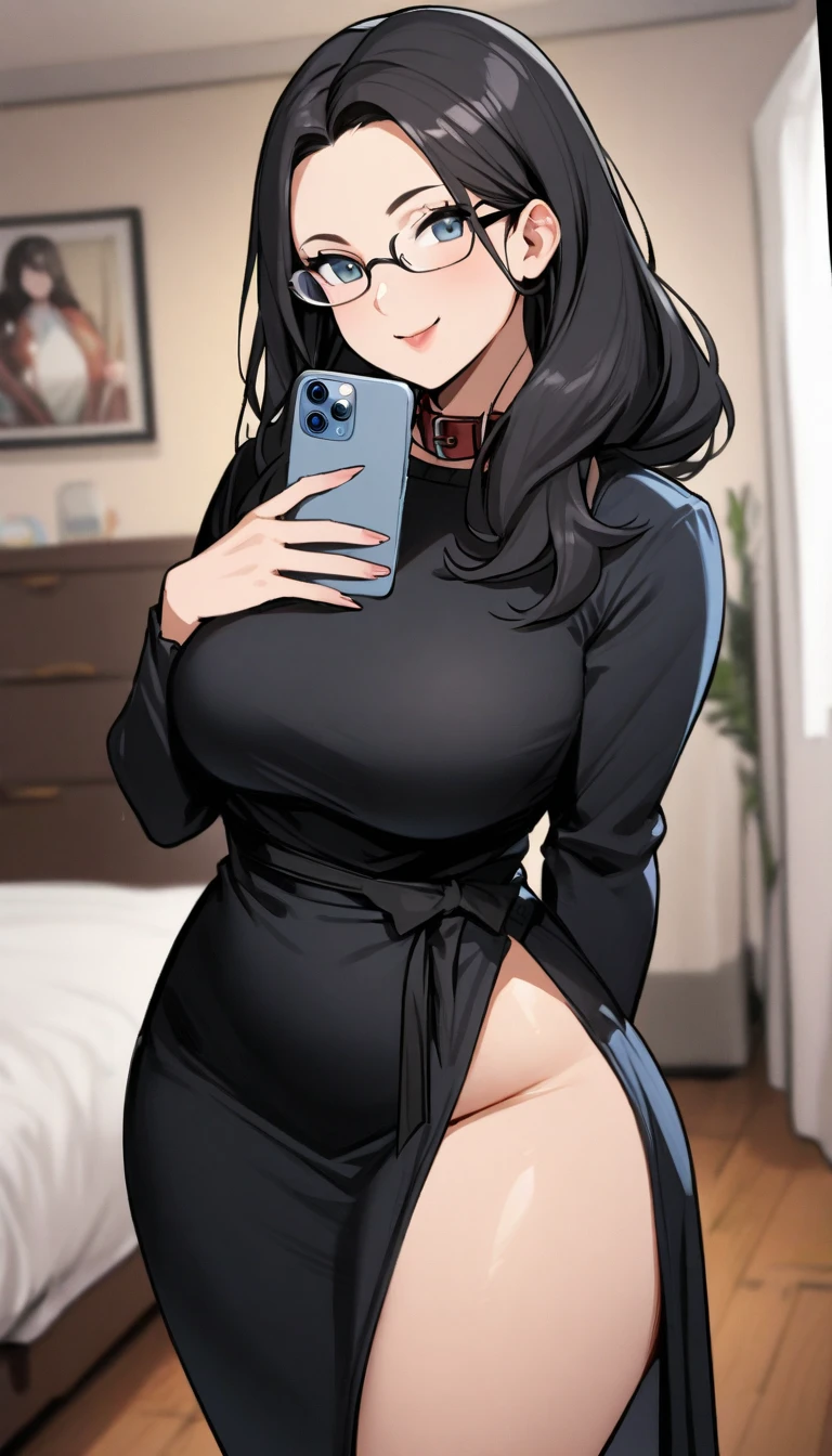 (((1woman))), 55-year-old-woman, ((milf, big body, woman with huge breasts)), long black hair, thick body, sideswept hair bang, plump face, tight wet blue dress, light blue dress, massive fart, brown gas, farting with force, ((smokey eyes, blush, biting lower lip, clenching teeth, eyes closed)),suffering, ((HOLDING A PHONE)), taking selfie, standing at mirror, mirror selfie
