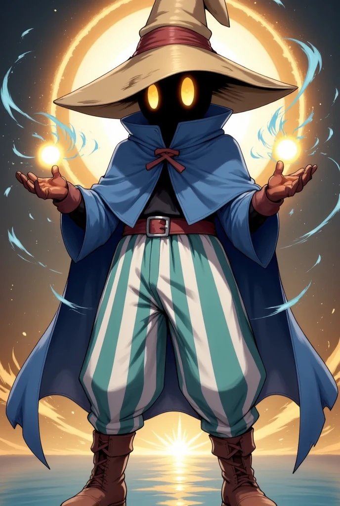 score_9, score_8_up, score_7_up, source_anime, BREAK, solo, 1boy, looking at viewer,  <lora:Stoned-pdxl_Fp:1>, stoned, colored sclera, smoking, <lora:Ziggy-pdxl_Fp:1>, ziggy, yellow eyes, shaded face, faceless, no mouth, wizard hat, striped pants, cloak, robe, brown gloves, smoking, holding cigarette