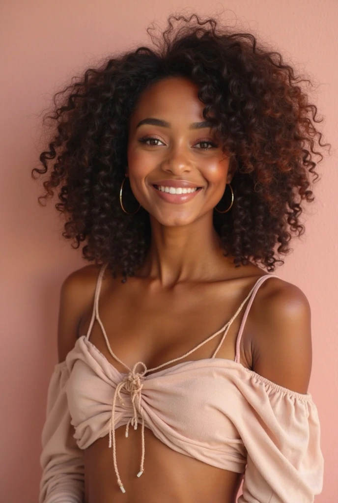 ((THE MOST BEAUTIFUL GIRL IN THE WORLD),, (AGE 15 YO), (LARGE BREASTS CAN NOT BE VIEWED BY VIEWER), (SEPARATED CLEAVAGE),(CUTE SMILE LIPS PARTIALLY OPEN SEE TEETH),RAW, (Photorealsitic:1.4)、female、"Ultra-realistic image of a beautiful 19-year-old African-American girl, ,Caramel peel, corps parfait, Prendre un selfie dans la salle de bain avec son iPhone 14, maigre, Taille ultra-fine, cheveux noirs, African short curly hair , Piercing gray eyes.hyper-realistic,anatomie correcte,Facial features are carefully represented,Boucles gratuites, black curly hair, (Short, curly black hair), Long curly long wild black hair, cheveux multiversaux, Short, curly black hair, black curly hair, Boucles, wavy hair spread out, Boucles baroques, boucles, Curly,Texture des cheveux, Curly bang