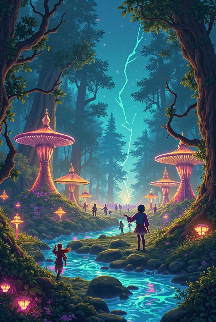 A floating alien artifact glows blue in the jungle