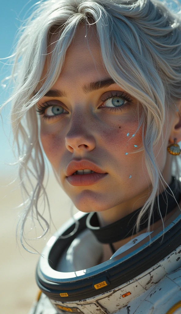 (best quality), (top quality), (8k), (3d), (masterpiece), (dark), (full body), (melancholy), (sadness), (agony), (terror), (horror), (psychedelic), (cyberpunk), (dark), (bright colors), (vibrant colors), (neon), (neon colors), (realistic photo), (real photo), (real woman), (real woman), (realistic woman), real woman, full body, cyberpunk, bloodstained, white light blonde hair, white eyes, in a sandy desert, Mad Max, dark and terrifying. --auto --s2