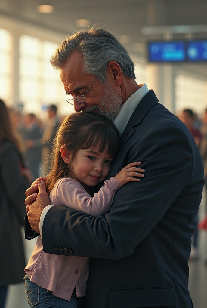 Father hugging daughter at airport 
