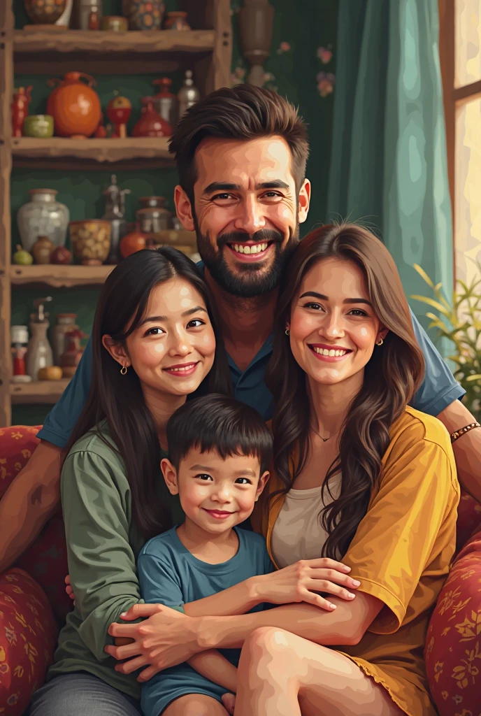 A happy family of a husband and wife have a 3 sons one daughter 