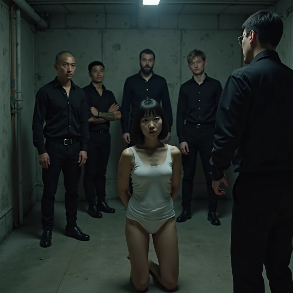Girl, watch television, naked, 5 men, big penis, pretty girl, excited