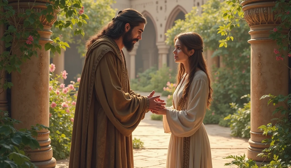 Create realistic images of Jesus Christ and Mary saying Evening Prayers.
