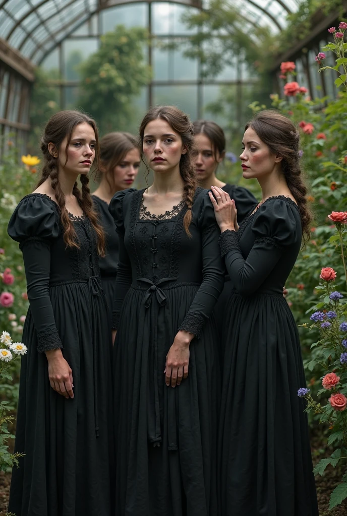 beautiful group of 20 person woman dutch wearing gothic costume focus on face