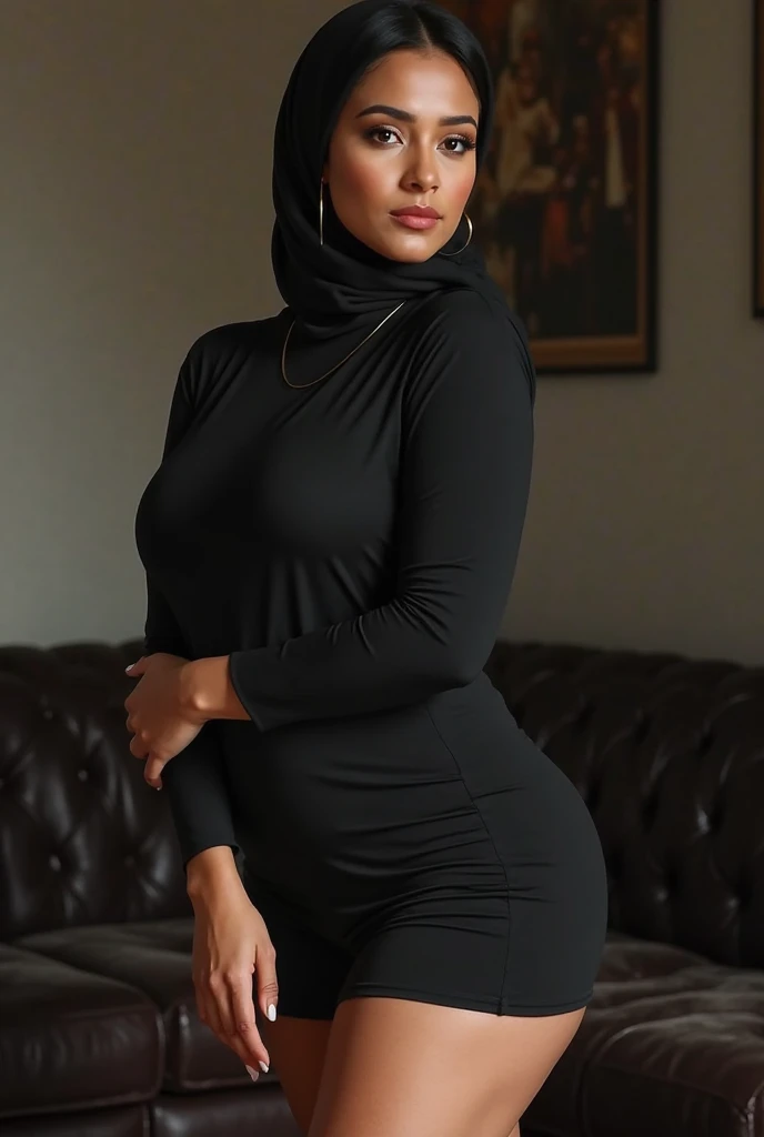 Masterpiece 8k wallpaper photograph of full body a young and beautiful 18 years old Indonesian girl, wearing Hijab, Islamic Clothing (perfect) Tight (hijab, abaya), covered her cute tiny detailed body frame of 165cm height with slim waist and thin thighs, flat and smooth abdomen, contrast with her large-size full breast, fat ass and round butt, detailed beautiful Indonesian face with white skin and big brown eyes, dynamic pose, dynamic angle, (depth of field:1.3), ((front body:1.35)), (looking at viewer:1.3), (full body shot:1.2), standing