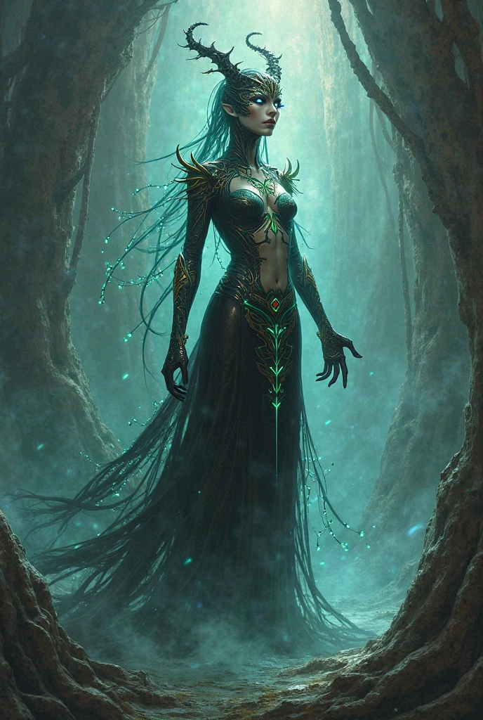 A sleek and mysterious dryad, her body a fusion of nature and technology, stands amidst a digital landscape. The image is a digital painting, with vibrant colors and intricate details. Her skin is a shimmering blend of bark and circuitry, her hair a cascade of glowing vines. Her eyes, a piercing green, seem to hold secrets of the digital world. She wears a cloak of pixelated leaves, a symbol of her connection to both the natural and virtual realms. This stunning image captures the essence of a modern-day dryad, a being of both beauty and power.,korean girl,beautymix