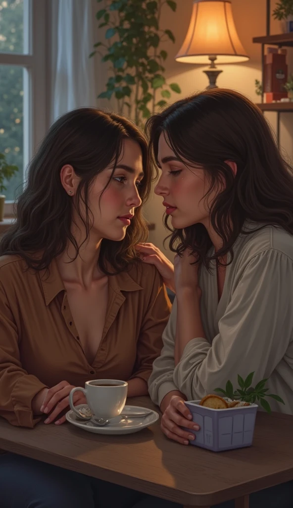 arafed lesbian couple kissing each other in front of a table, kissing together cutely, beautiful, cute, by Nándor Katona, couple pose, by Amelia Peláez, beutiful, in love, kissing together, ❤🔥🍄🌪, tumblr, beautiful gorgeous, couple kissing, happy couple, by Lucia Peka, kissing smile
